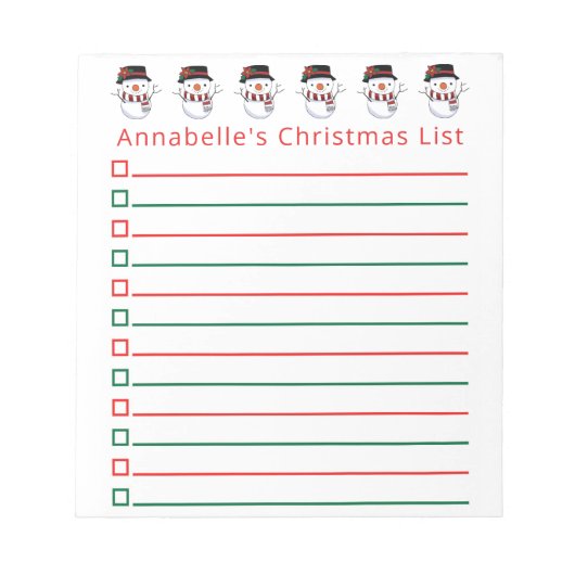 Weihnachts-Snowmen-Einkaufsliste personalisieren Notizblock (Vorderseite)
