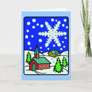 Weihnachts-Snowy Church Scene Grußkarte Feiertagskarte