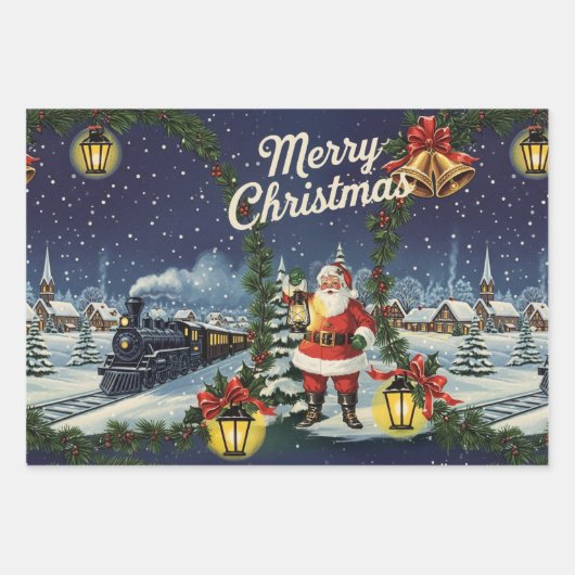 Weihnachts Snowy Express Retro-Umschlagpapier Geschenkpapier Set (Vorderseite 3)