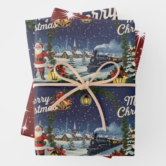 Weihnachts Snowy Express Retro-Umschlagpapier Geschenkpapier Set (Beispiel)