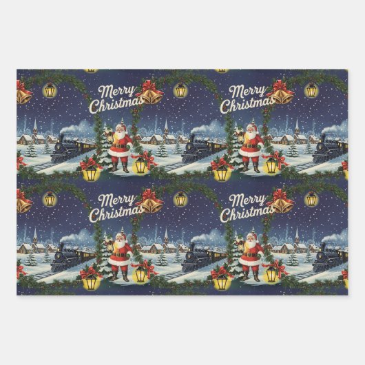 Weihnachts Snowy Express Retro-Umschlagpapier Geschenkpapier Set (Vorderseite)