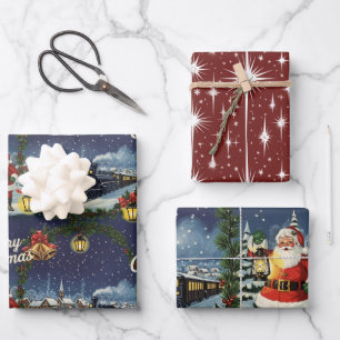 Weihnachts Snowy Express Retro-Umschlagpapier Geschenkpapier Set
