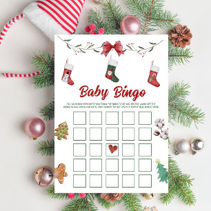 Weihnachts-Socken-Baby-Party-Baby-Bingo-Spielekart Einladung