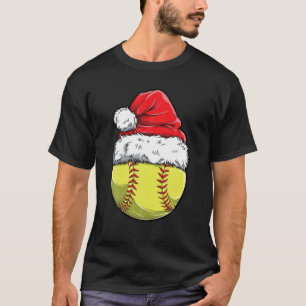 Weihnachts-Softball-Ball-Santa-Hut-Xmas-Mädchen T-Shirt