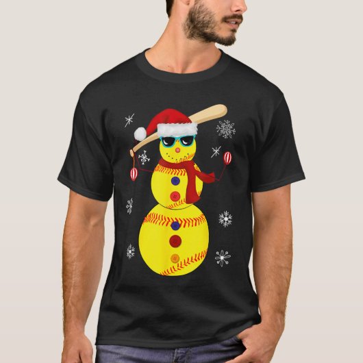 Weihnachts Softball Bat Snowman Santa Snowflake Gi T-Shirt (Vorderseite)