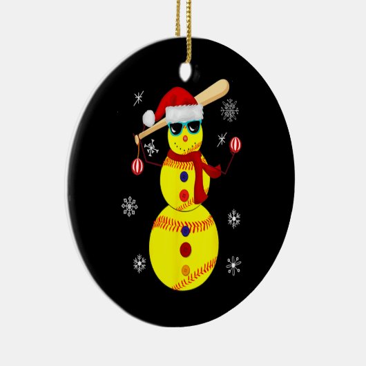 Weihnachts Softball Bat Snowman Santa Snowflake Keramik Ornament (Rechts)