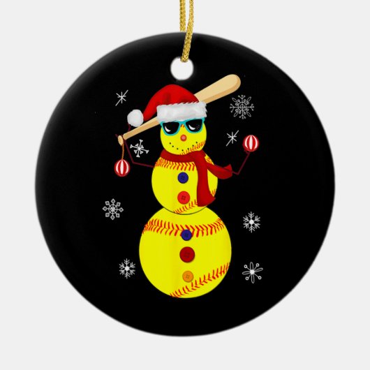 Weihnachts Softball Bat Snowman Santa Snowflake Keramik Ornament (Vorne)