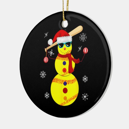 Weihnachts Softball Bat Snowman Santa Snowflake Keramik Ornament (Links)