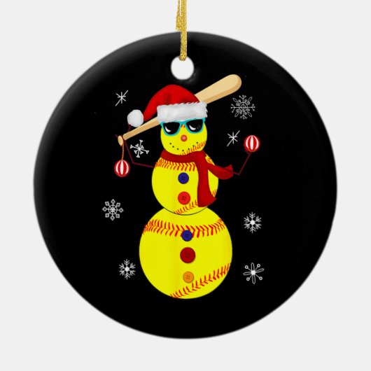Weihnachts Softball Bat Snowman Santa Snowflake Keramik Ornament (Hinten)