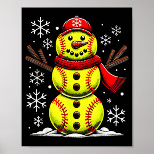 Weihnachts-Softball-Schneemann Mädchen, Softball W Poster