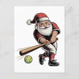Weihnachts-Softball spielend Weihnachtsmann Sport Einladungspostkarte