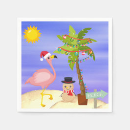 Weihnachts Sommer Flamingo Beach Niedlich Urlaub Serviette