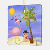 Weihnachts Sommer Flamingo Beach Personalisierter Keramikornament (Links)