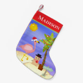 Weihnachts Sommer Flamingo Beach Personalisierter  Kleiner Weihnachtsstrumpf (Vorderansicht (hängend))
