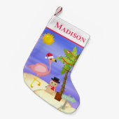Weihnachts Sommer Flamingo Beach Personalisierter  Kleiner Weihnachtsstrumpf (Vorderansicht (hängend))