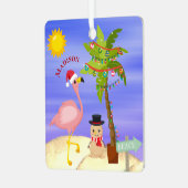 Weihnachts Sommer Flamingo Beach Personalisierter Ornament Aus Metall (Vorderseite links)