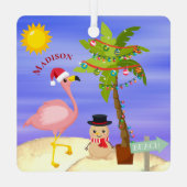 Weihnachts Sommer Flamingo Beach Personalisierter Ornament Aus Metall (Rückseite)