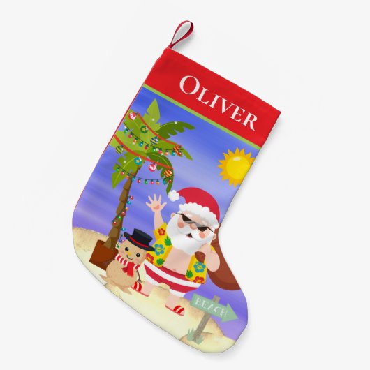 Weihnachts-Sommerferien - Santa Beach Personalisie Kleiner Weihnachtsstrumpf (Vorderansicht (hängend))