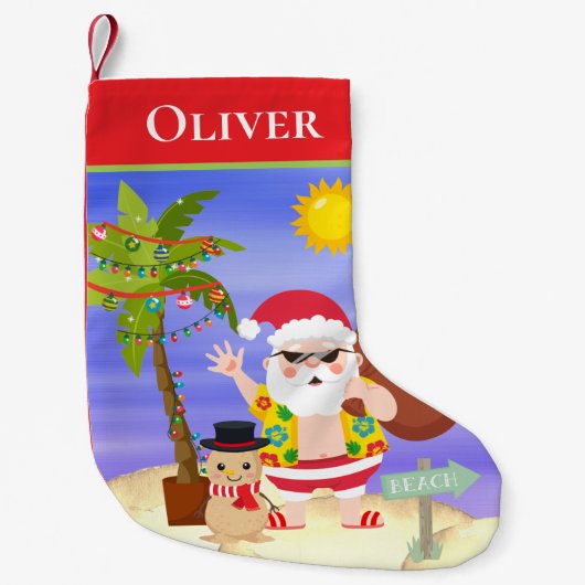 Weihnachts-Sommerferien - Santa Beach Personalisie Kleiner Weihnachtsstrumpf (Vorderseite)