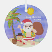 Weihnachts-Sommerferien - Santa Beach Personalisie Ornament Aus Glas (Vorderseite)