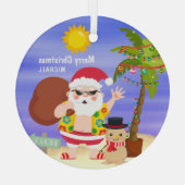 Weihnachts-Sommerferien - Santa Beach Personalisie Ornament Aus Glas (Rückseite)