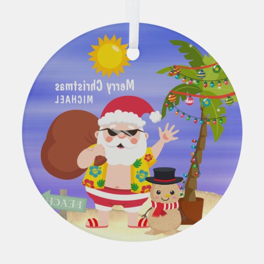 Weihnachts-Sommerferien - Santa Beach Personalisie Ornament Aus Glas (Rückseite)