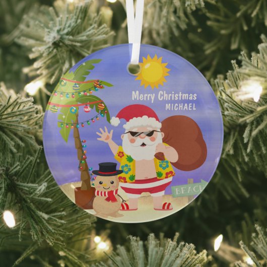 Weihnachts-Sommerferien - Santa Beach Personalisie Ornament Aus Glas (InSitu)