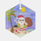 Weihnachts-Sommerferien - Santa Beach Personalisie Ornament Aus Glas (Vorderseite)