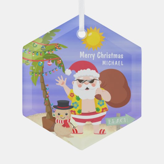 Weihnachts-Sommerferien - Santa Beach Personalisie Ornament Aus Glas (Vorderseite)
