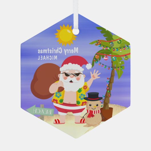Weihnachts-Sommerferien - Santa Beach Personalisie Ornament Aus Glas (Rückseite)