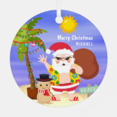 Weihnachts-Sommerferien - Santa Beach Personalisie Ornament Aus Metall (Rückseite)