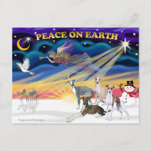 Weihnachts-Sonnenaufgang - Vier Italian Greyhounds Feiertagspostkarte