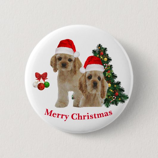 Weihnachts Spaniel Cocker Button (Vorderseite)