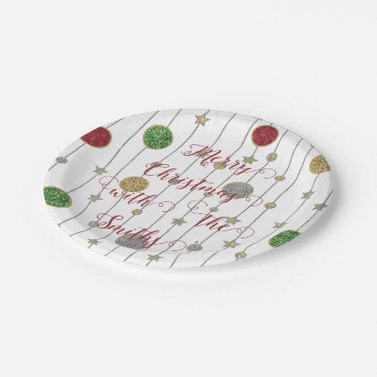 Weihnachts Sparkley Ornaments Pappteller (Schrägansicht)