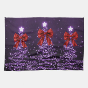 Weihnachts-Sparkling-Bäume Lila Falsche Rote Schle Geschirrtuch