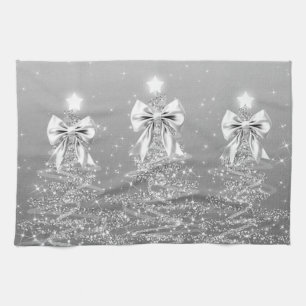 Weihnachts-Sparkling-Bäume Silber-Faux-Bogen  Geschirrtuch