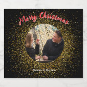 Weihnachts Sparkling Glitzer Black Custom Foto Schaumweinetikett (Einzelnes Label)