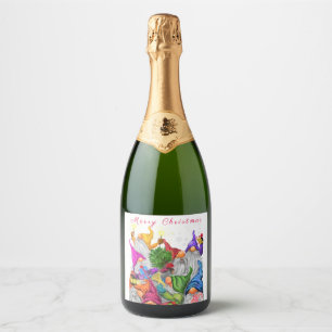 Weihnachts Sparkling Weinlabel Happy Gnome Party Schaumweinetikett
