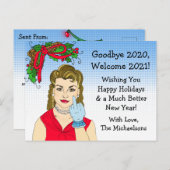 Weihnachts-Spaß Funny Retro Lady Drehend Vogel Postkarte (Vorne/Hinten)