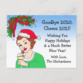 Weihnachts-Spaß Funny Retro Lady Toasting Postkarte
