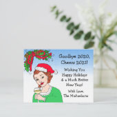 Weihnachts-Spaß Funny Retro Lady Toasting Postkarte (Stehend Vorderseite)