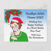 Weihnachts-Spaß Funny Retro Lady Toasting Postkarte (Vorderseite)