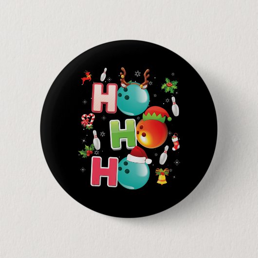 Weihnachts Spaß Ho Ho Ho Bowling Pajama Santa Love Button (Vorderseite)