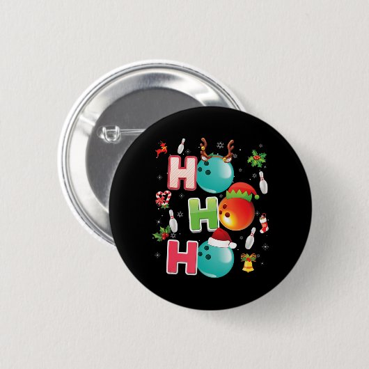 Weihnachts Spaß Ho Ho Ho Bowling Pajama Santa Love Button (Vorne & Hinten)
