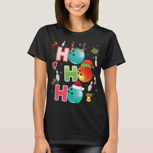 Weihnachts Spaß Ho Ho Ho Bowling Pajama Santa Love T-Shirt (Vorderseite)