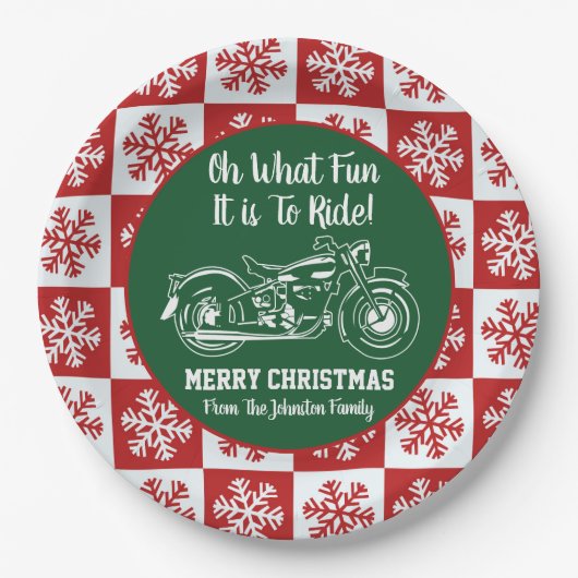 Weihnachts-Spaß Motorrad Snowflake Urlaub Familie Pappteller (Vorderseite)