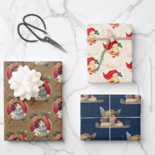 Weihnachts-Spaß Nostalgic Santa Cat Angel Geschenkpapier Set