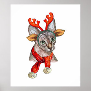 Weihnachts Sphynx Cat T - Shirt Lebensmitteltasche Poster
