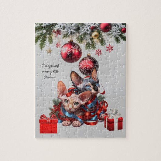 Weihnachts-Sphynx-Kätzchen Puzzle (Vertikal)
