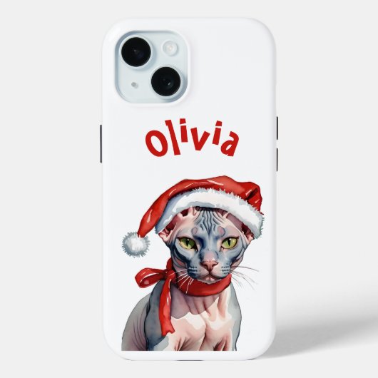 Weihnachts-Sphynx-Katze Wasserfarbe Case-Mate iPhone Hülle (Rückseite)